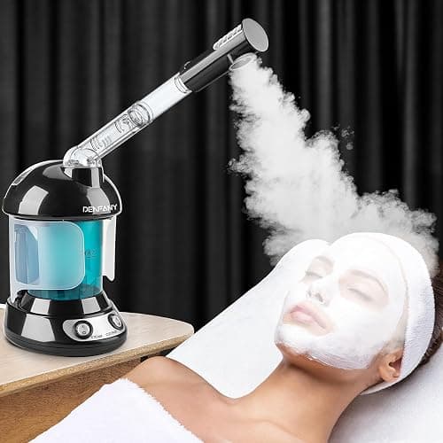 Facial Steamer - DENFANY Nano Ionic Face Steamer with Extendable 360° Rotating Arm - Portable Facial Steamer for Personal Care at Home or Salo （Black） thumbnail 7
