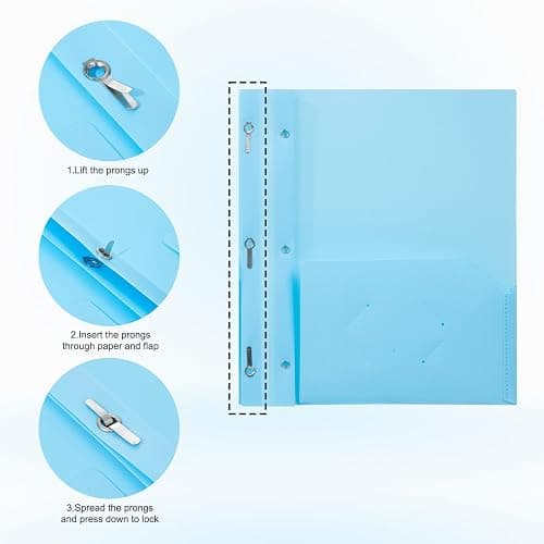 ViVin Sturdy Plastic Folder with Pockets,6 Pack,Heavy Duty Two Pocket 3 Prong Folders,Holds Letter Size Paper,File Folders with Business Card Slot for School Home and Office(Light Blue) thumbnail 5