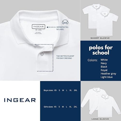 INGEAR Girls Short Sleeve Polo Shirt 2-Pack - School Uniform, Casual Wear, Moisture-Wicking, Breathable, Sizes 4-16 thumbnail 5
