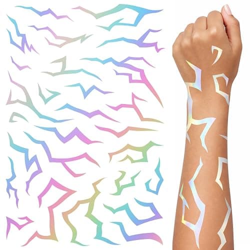 Iridescent Pattern Temporary Tattoos | Holographic Demon Energy Pattern | Metallic Hunter Cosplay | Fake Tat Stickers | Kpop Birthday Party, RPD, Halloween - Image 1