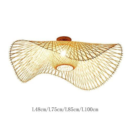 Plafonnier En Bambou Suspension Rétro E27 Lustre Rotin Naturel Éclairage Campagne Tissé À La Main Chambre Restaurant Salon Café Décoration Économie D'énergie, A, 55cm thumbnail 7