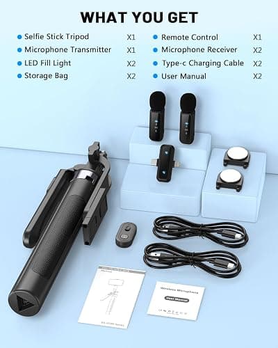 Yeaki Vlogging Kit for iPhone/Android, 71" Selfie Stick Tripod for iPhone with Light, Wireless Remote & Microphone, Adjustable Phone Tripod for TikTok/YouTube Starter Content Creator Essentials Kit thumbnail 9