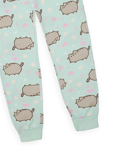 Pusheen Girls Pajama Set | Young Ladies Green Loungewear Short Sleeve T-Shirt & All Over Print Long Leg Pants Complete PJs thumbnail 6
