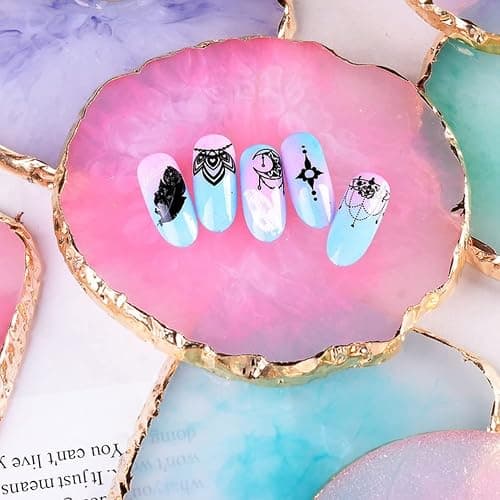 2 Pcs Resin Nail Art Palette Set, Gold Edge, Purple & Green | Nail holder display board, smooth resin, easy to clean for mixing gel polish, paint, glitter, and small nail accessories thumbnail 6
