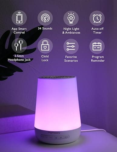 Momcozy White Noise Machine,Sound Machine for Baby Adults with 7 Colour Night Light,34 Soothing SoundsTherapy for Sleeping Nursery, White Noise APP Control,Timer,USB Rechargeable,Office Home Travel - white thumbnail 2