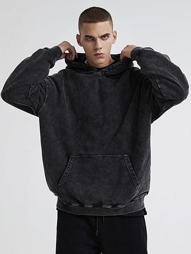 SnowElve Mens Hoodies Vintage Oversized Hoodie Acid Wash Couples Cotton Pullover Hoodies for Men Streetwear Sweatshirts thumbnail 2
