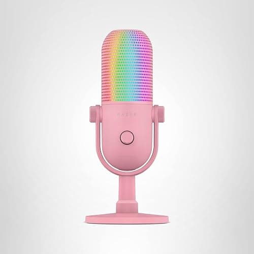 Razer Seiren V3 Chroma RGB USB Microphone: Stream & Game Reactive Lighting - Tap-to-Mute Sensor - Condenser Mic - Digital Gain Limiter & Shock Absorber - PC, Discord, OBS Studio, XSplit - Quartz Pink thumbnail 10