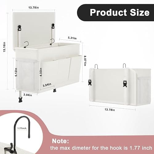 Edudif Dual-purpose Bedside Caddy Bedside Organizer, Bed Caddy with 6 Pockets, Versatile Bedside Storage Solution Magazine Remotes holder, ideal for Home, Dorm, Hospital, Crib Bed (White) thumbnail 3