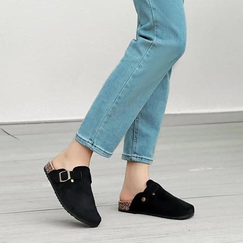 Women's Suede Clogs Mens Leather Mules Comfort Cork Footbed Antislip House Sandals Arch Support Potato Shoes with Adjustable Buckle thumbnail 6
