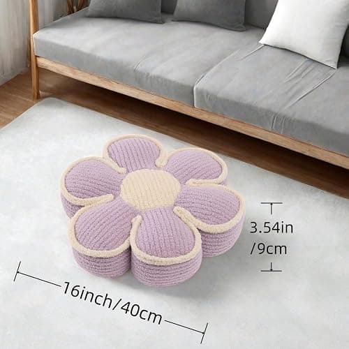 Nmkopzy Flower Pillow Daisy Flower Shaped Decorative Preppy Throw Pillows,16" Cute Fluffy Soft Floor Cushion for Sofa Couch Bed Room Bedroom Decor Aesthetic (1, Lavender, 16 Inch) - 16 Inch - Lavender - 1 thumbnail 2