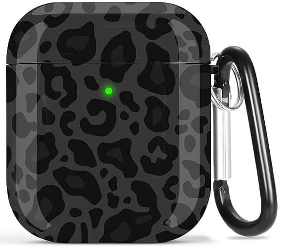 Olytop for Airpods Case Leopard Women, Cute Cheetah Print Airpod 2nd/1st Generation Shockproof Protective Cover Skin Shell Girls with Keychain for Apple AirPods 2&1 Case - Black/Grey Leopard - Image 1