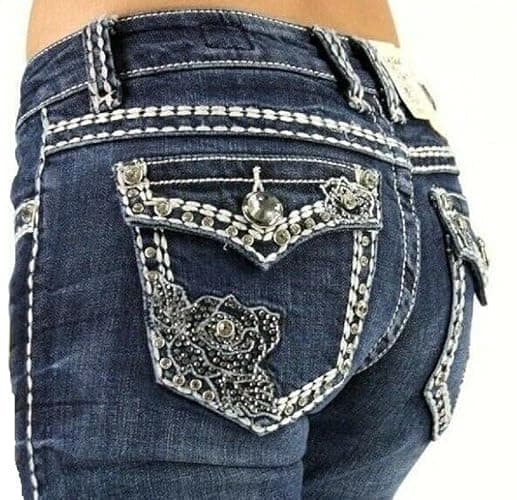 Jack David Woman’s Bootcut Jeans Blue Stretch 5-Pocket Premium Denim Jeans Embellished Rhinestone mid Rise Boot Cut. thumbnail 4