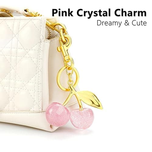EYBDYB Cute Cherry Bag Charm – Sparkling Resin Purse Charm Keychain for Women, Accessories for Handbags, Backpacks & Keys - Pink thumbnail 3