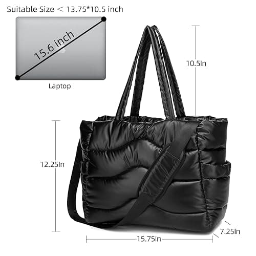 Y.U.M.C. Quilted Puffer Tote Bag for Women- Stylish Multi-Way Carrying Shoulder Bag with Laptop Compartment thumbnail 3