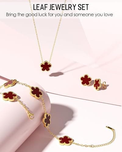 AICase Clover Jewelry Set,18K Gold Plated Lucky Clover Bracelet,Four Leaf Clover Necklace and Clover Earrings Fashion Jewelry Sets Gifts for Women/Mon thumbnail 2