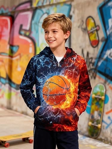 Idgreatim 6-14T Boys Zip Up Hoodies Kids 3D Graphic Hoody Sweatshirt Zipper Pullover with Pockets thumbnail 3