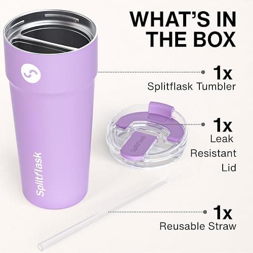 Splitflask Stainless Steel Insulated Tumbler Cup with Straw & Sip Lid – Dual Drink 30oz Travel Mug for Hot & Cold Beverages, Leak-Resistant Coffee & Water Cup for Car, Gym, Work – BPA Free thumbnail 2