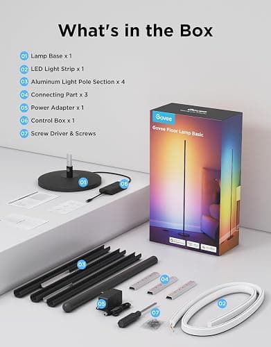 Govee RGBIC Floor Lamp Basic, 1000lm LED Corner Lamp Compatible with SmartThings, Alexa, and Matter, Modern Floor Lamp with Music Sync and 16 Million DIY Colors, Standing Lamp for Bedroom Living Room thumbnail 9
