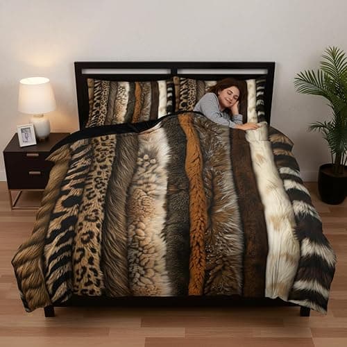 CCoutueChen Animal Print Comforter Sets Queen Size, Farmhouse Bedding Set with Leopard Stripe Patchwork, 3 Pcs Warm Microfiber Quilt Set with 2 Pillowcases, 90"x90" thumbnail 5