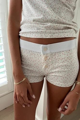 NUFIWI Women Lounge Shorts Floral Print Y2k Low Rise Sexy Micro Shorts Elastic Pajama Bottoms Cute Sleep Shorts thumbnail 4