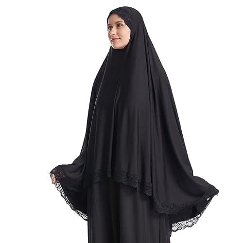 Muslim Women's Instant Big Hijab Jersey Turbans Khimar Abaya Soft Prayer Scarf, 1pc Lace thumbnail 2