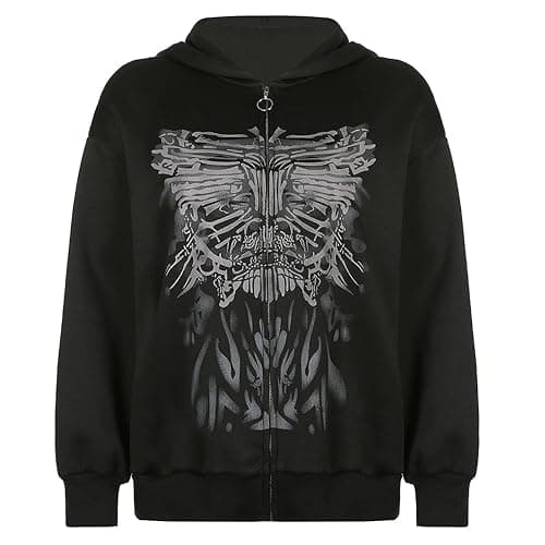FeMereina Women's Y2k Zip Up Hoodies Long Sleeve Graphic Star Print Hooded Jacket Oversized Goth Harajuku Sweatshirt Punk Grunge Streetwear thumbnail 3
