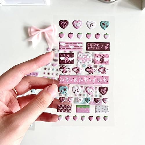 4 Sheets Pink Strawberry Musical Note Journaling Stickers Aesthetic Cartoon Star Sticker Funny Decals Kawaii Stickers for Scrapbooking Journal Laptop Phone Case Luggage Skateboard Water Bottles thumbnail 7