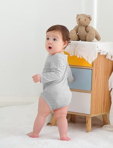 Baby Boys Girls Long Sleeve Bamboo Rayon Bodysuit Infant Soft Romper 3 Pack | Soft, Breathable, Stretchy, Skin Friendly, Newborn, Soild, One-Piece, Jumpsuit, Unisex, Quick Dry, Snap Closure, Preemie thumbnail 6