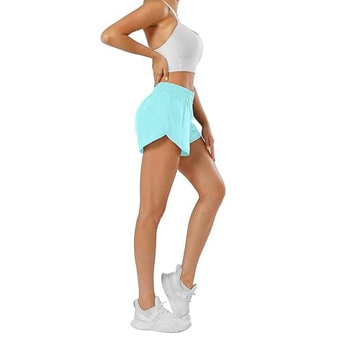 Aurefin Athletic Shorts for Women,Women's Quick Dry Workout Sports Active Running Track Shorts with Elastic and Zip Pockets - Regular Fit - Small - Light Blue thumbnail 2