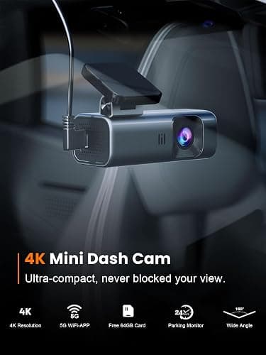 galphi 4K Dash Cam Front, Built-in 5G WiFi, 64GB Card Included, Dash Camera for Cars, Mini Dashcam with Super Night Vision, Loop Recording, G-Sensor, 24 Hours Parking Monitor, Support 256GB Max thumbnail 2