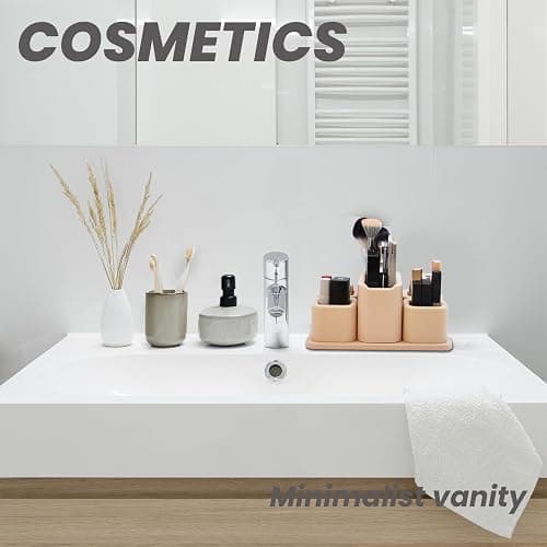 Cute Desk Organizer Countertop – Pen Holder 5 Removable Small Plastic Brush Holder for Bathroom Vanity Desktop, Cosmetic/Skincare/Stationery Storage Display Desk Organizer, for Minimalist Counter thumbnail 6