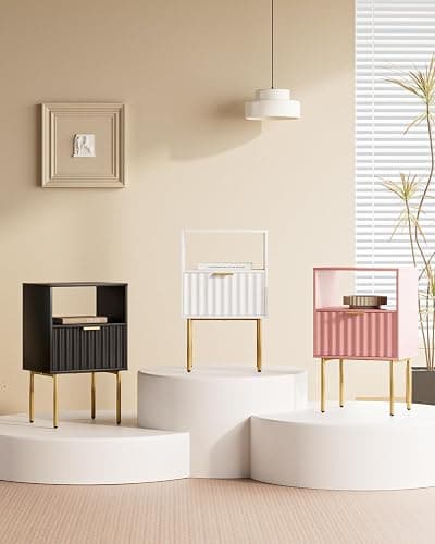 AEPOALUA Nightstand,Modern Bedside Table with Gold Frame,White Night Stand,Bedside Furniture, Modern Side Table with Drawer and Shelf for Bedroom,Living Room (White) thumbnail 9