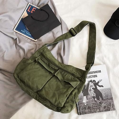 GAXOS Aesthetic Cute Messenger Bag for School Vintage Black Canvas Crossbody for Women Shoulder Laptop Bag thumbnail 3