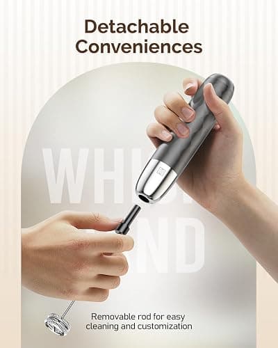 Maestri House Rechargeable Milk Frother, Handheld Electric Foam Maker Detachable Stainless Steel Whisk Drink Mixer Foamer Mini Blender for Matcha, No Stand, LunaFro Mini (Medium Gray and Silver) thumbnail 4