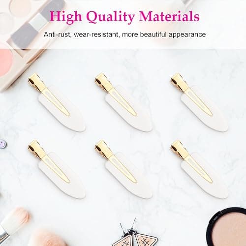 D 6 Pcs Creaseless Hair Clips for Makeup,White | No Crease，No Bend,Flat Hair Clips for styling ,Everyday Outfits, Hair Salons, Metal Handles thumbnail 2