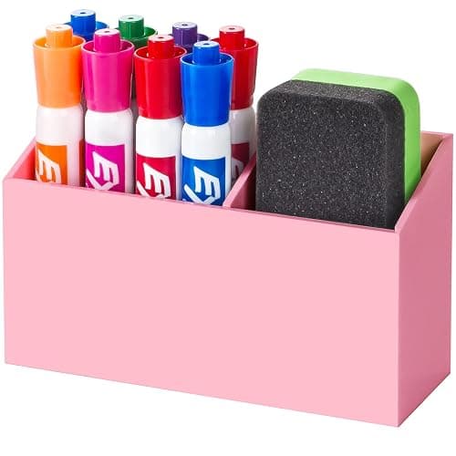 BEYGORM Magnetic Dry Erase Marker Holder for Whiteboard,Non-slip Acrylic Magnet Pen Holder for Fridge Refrigerator,Locker Organizer for Work,Locker Accessories,Pencil Cup for Desk(Pink) - Image 1