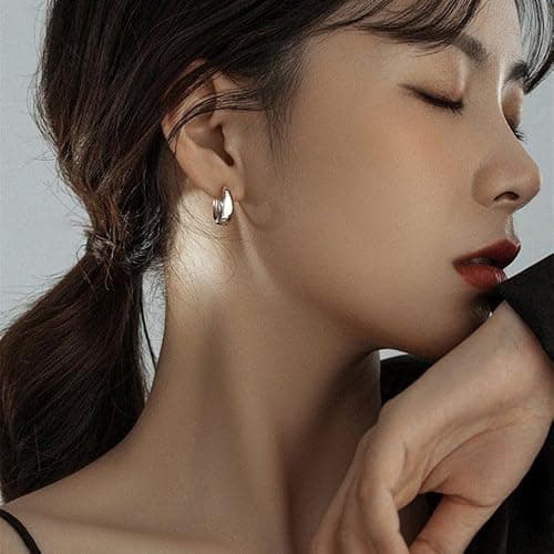 MIDEEO Gold/Silver Hoop Earrings for Women, 14K Gold Plated Twisted Huggie Hoop Earrings Hypoallergenic Thick Open Lightweight Chunky Hoop Earrings Jewelry for Gifts - 6 Pairs Hoop Earrings B-SL thumbnail 5