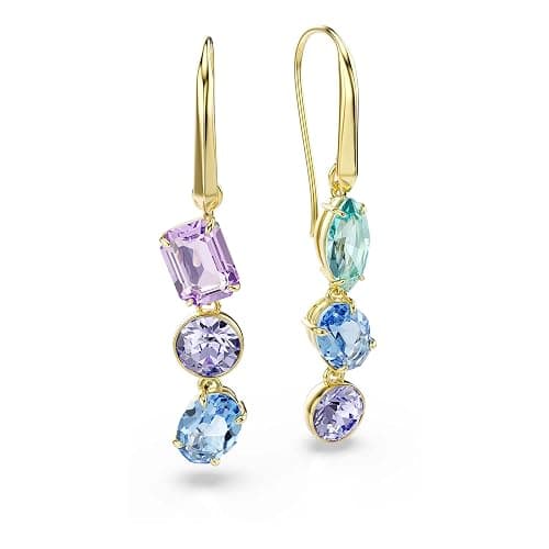 Swarovski Gema drop earrings, Asymmetrical design, Mixed cuts, Multicolored, Gold-tone plated thumbnail 4