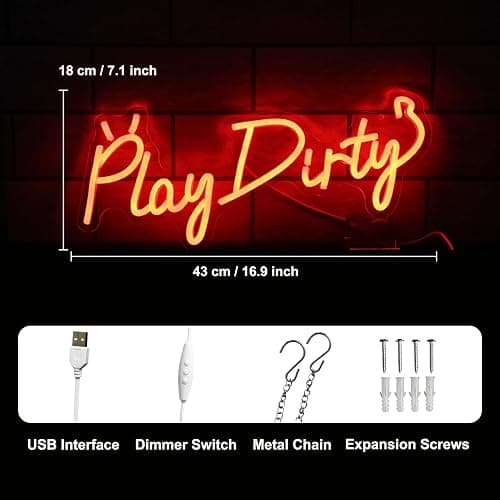 Play Dirty Neon Sign Red Letter LED Neon Lights Signs Devil Neon Signs for Wall Decor Satan Neon Lights for Bedroom Dimmable Red Words Neon Light Up Sign for Bar Man Cave Party Decor - Red thumbnail 4