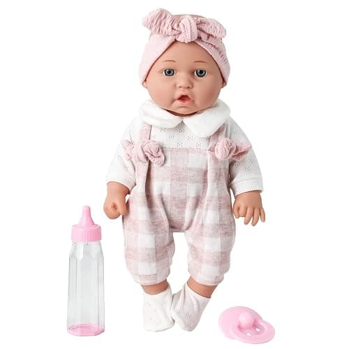Enjoyin 12'' Baby Doll in Gift Box with Pink Cloths, Pacifier, 13''x13'' Microfabric Blanket, and Feeding Bottle. Gift Idea for Ages 3+ thumbnail 9
