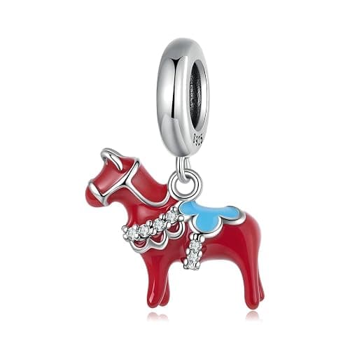 BRBRB Schwedischer Dalapferd-Charm aus 925er Sterlingsilber – rot oxidierte DIY-Perle mit 3A-Zirkonia, kompatibel mit Schmuck von Pandora, Biagi, Troll und Chamilia - Image 1
