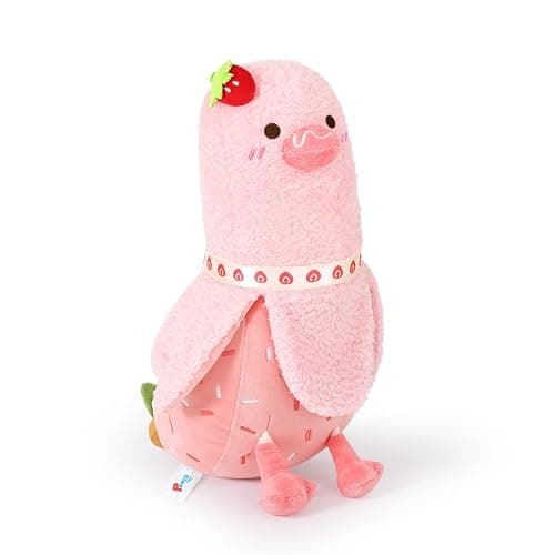 PEACH CAT Strawberry Cake Banana Duck Plush Pillow with Cream Candy Body Stuffed Animals Cute Dessert Plushies Toy Gifts for Kids Pink 12" - Image 1
