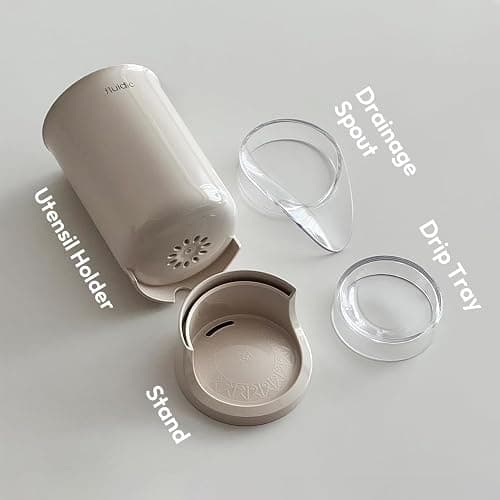 carrotez Utensil Drying Holder for Kitchen Counter, Self Draining, Small Utensil Cutlery Flatware Silverware Holder Drainer Cup, Beige, 1 ea thumbnail 3