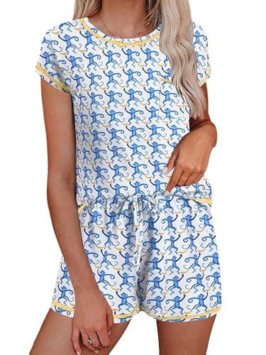 Ekouaer Pajama Set for Women Short Sleeve Tops and Shorts Set 2 Piece Pjs Classic Loungewear with Pockets - Image 1