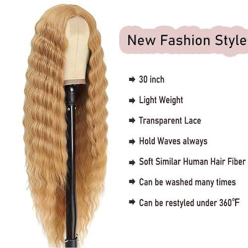 INSTASTYLE Honey Blonde Wig 30 Inch Synthetic Wig Loose Deep Wave Lace Front Curly Wigs for Women Long Wigs for Women Natural Crimps Curls (Honey Blonde) thumbnail 2