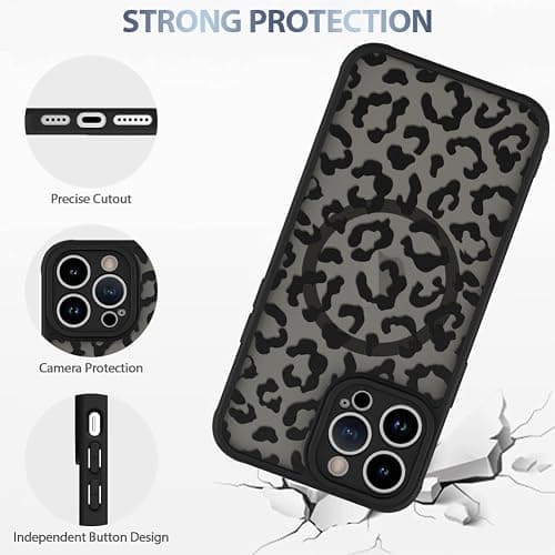 AIGOMARA Case for iPhone 13 Pro Max [Compatible with MagSafe] Black Leopard Pattern Design for Women Girls Men Soft TPU Bumper Hard PC Back Anti-Fall Shockproof Protective Slim Cover thumbnail 4