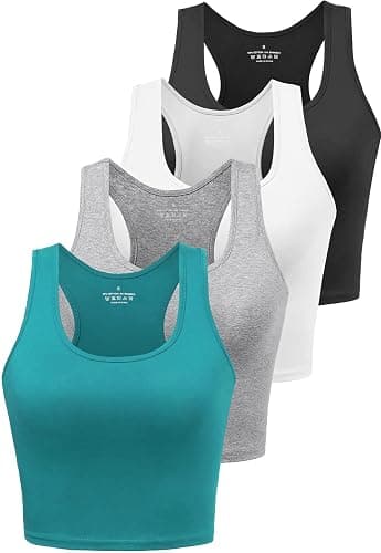 Joviren Cotton Workout Crop Tank Top for Women Racerback Yoga Tank Tops Athletic Sports Shirts Exercise Undershirts 4 Pack - Image 1