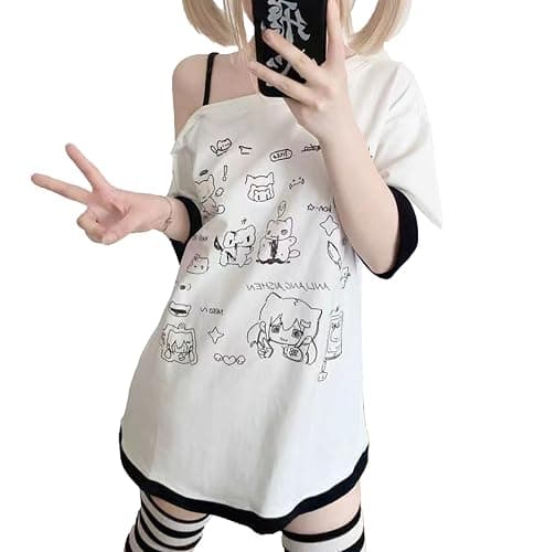 Y2k Kawaii Shirts for Women Cartoon Graphic Tees Off Shoulder Cutecore Shirts Harajuku Fashion Gothic Tops - Image 1
