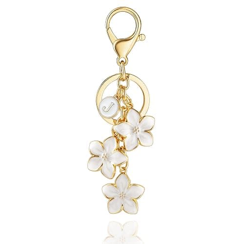 XGALBLA White/Pink/Black Big Cute Flower Initial Letter Keychain for Women, Flower Bag Charms Enameled Keychain Handbag Purse - Image 1