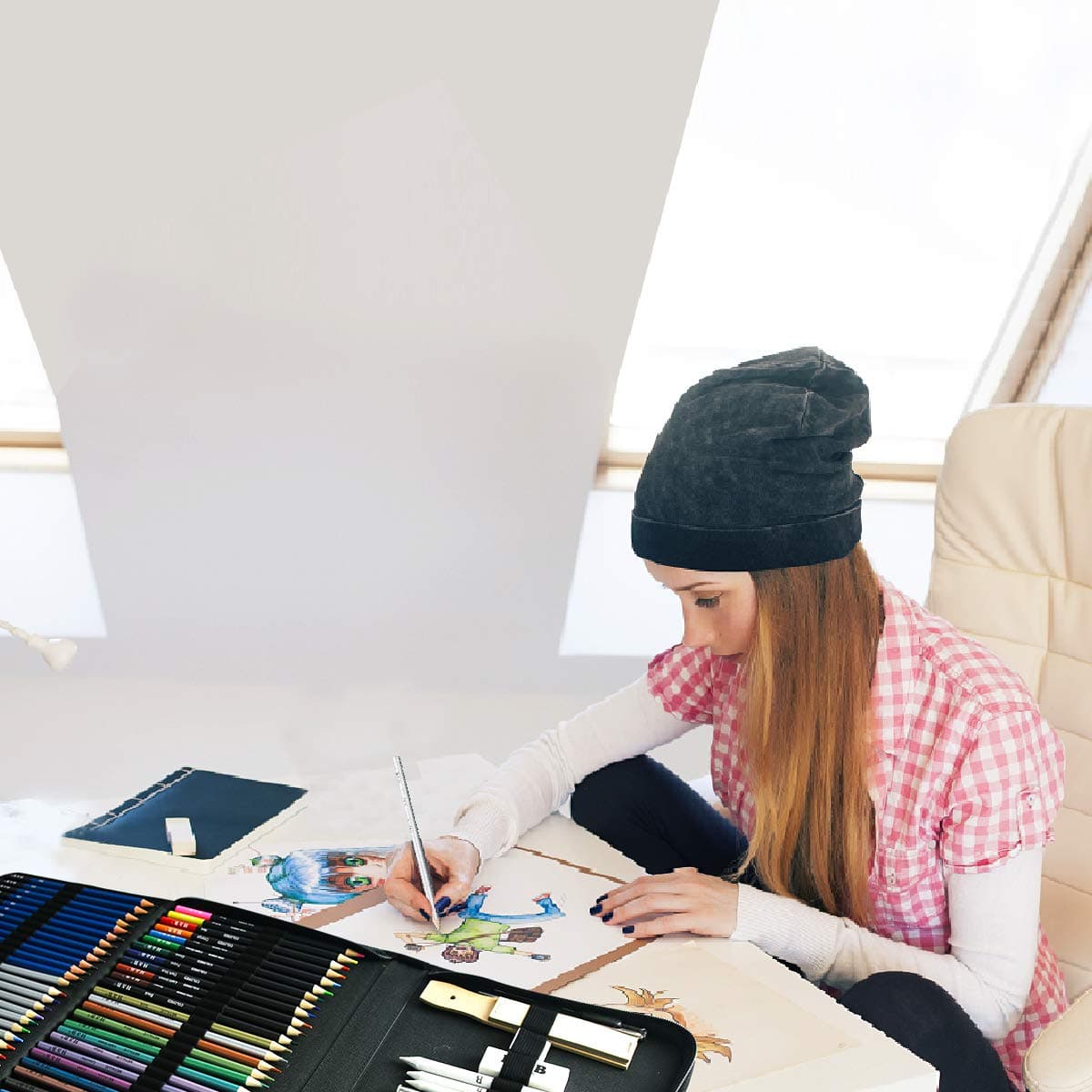Kit de arte de dibujo de 72 piezas - Lápices de colores, bloc de bocetos, acuarela y lápiz metálico con elegante funda - Ideal para adolescentes y adultos principiantes así como artistas profesionales thumbnail 6